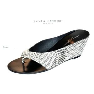 Designer ALL Leather Wedge Edgy Sandal PRINCE Mule NEW Black Snake Women's 9.5